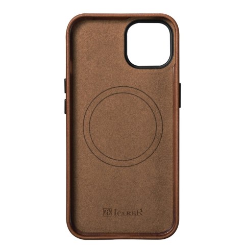 Skórzane etui iPhone 14 Plus magnetyczne z MagSafe Oil Wax Premium Leather Case brąz ICARER