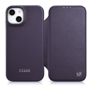 Skórzane etui iPhone 14 Plus z klapką magnetyczne MagSafe CE Premium Leather fioletowy ICARER