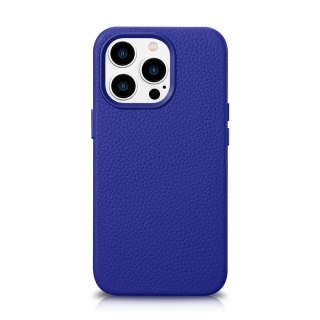 Skórzane etui iPhone 14 Pro Max magnetyczne z MagSafe Litchi Premium Leather Case granatowy ICARER