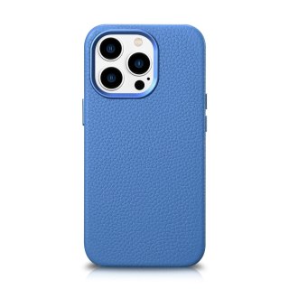 Skórzane etui iPhone 14 Pro Max magnetyczne z MagSafe Litchi Premium Leather Case niebieski ICARER