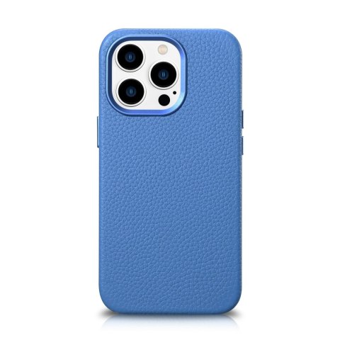 Skórzane etui iPhone 14 Pro Max magnetyczne z MagSafe Litchi Premium Leather Case niebieski ICARER