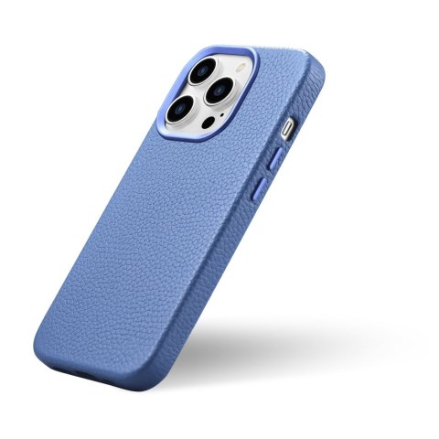 Skórzane etui iPhone 14 Pro Max magnetyczne z MagSafe Litchi Premium Leather Case niebieski ICARER