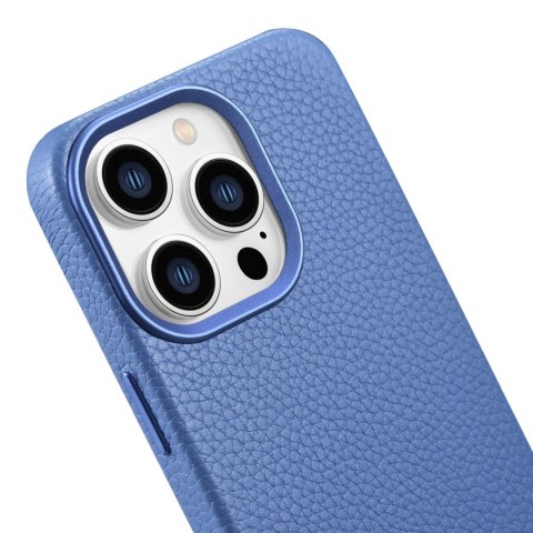 Skórzane etui iPhone 14 Pro Max magnetyczne z MagSafe Litchi Premium Leather Case niebieski ICARER