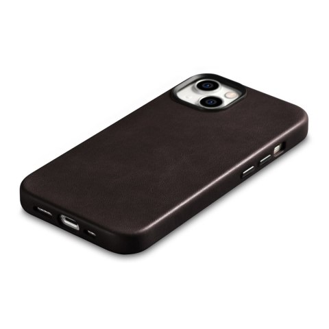 Skórzane etui iPhone 14 magnetyczne z MagSafe Oil Wax Premium Leather Case ciemny brąz ICARER