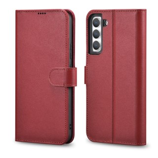 Skórzane etui portfel do Galaxy S22+ Leather Wallet Case bordowy ICARER