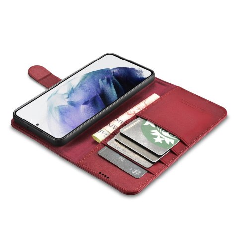 Skórzane etui portfel do Galaxy S22+ Leather Wallet Case bordowy ICARER