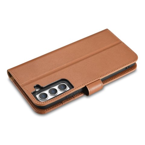 Skórzane etui portfel do Galaxy S22+ Leather Wallet Case brązowy ICARER