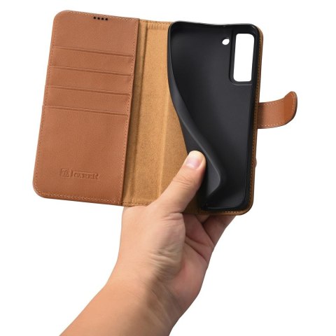 Skórzane etui portfel do Galaxy S22+ Leather Wallet Case brązowy ICARER