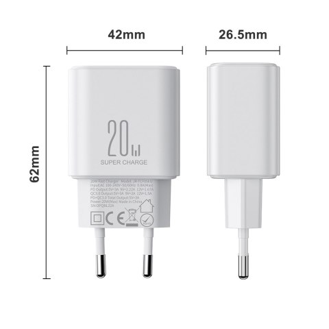 Szybka ładowarka sieciowa 20W USB-C USB-A + kabel do iPhone Lightning 1m JOYROOM