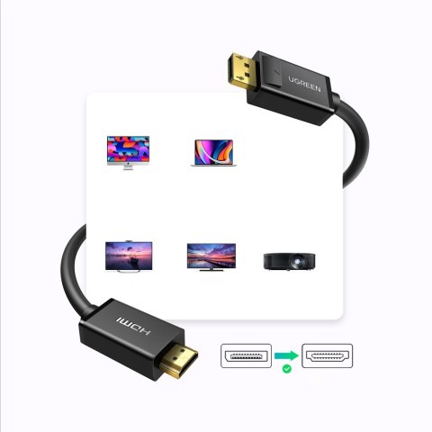 Kabel przewód DisplayPort - HDMI 4K HDR 3D 3m czarny UGREEN