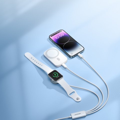 3w1 Kabel przewód USB-A z ładowarka indukcyjną + 1x iPhone Lightning + 1x USB-C 1.2m biały JOYROOM