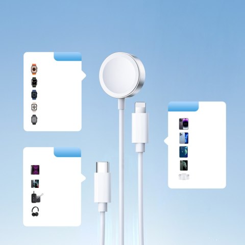 3w1 Kabel przewód USB-A z ładowarka indukcyjną + 1x iPhone Lightning + 1x USB-C 1.2m biały JOYROOM