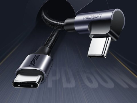 Kątowy kabel przewód USB-C Power Delivery 60W 20V 3A 2m czarno-szary UGREEN