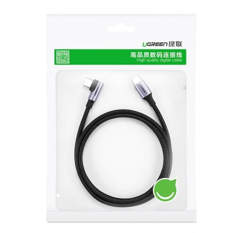 Kątowy kabel przewód USB-C Power Delivery 60W 20V 3A 2m czarno-szary UGREEN