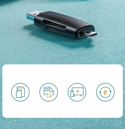 Adapter 2 wtyczki USB-A i USB-C czytnik kart SD i micro SD czarny UGREEN