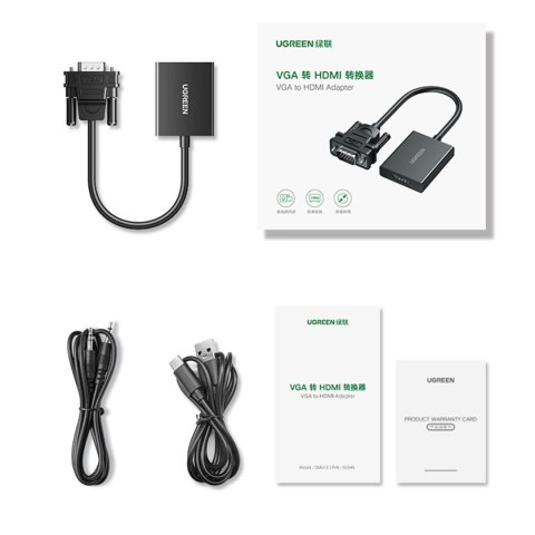 Adapter przejściówka z gniazda VGA na HDMI 15cm czarny UGREEN