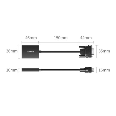 Adapter przejściówka z gniazda VGA na HDMI 15cm czarny UGREEN