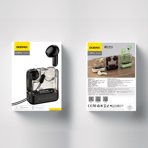 Bezprzewodowe słuchawki TWS Dudao U18Pro Bluetooth 5.3 czarne DUDAO