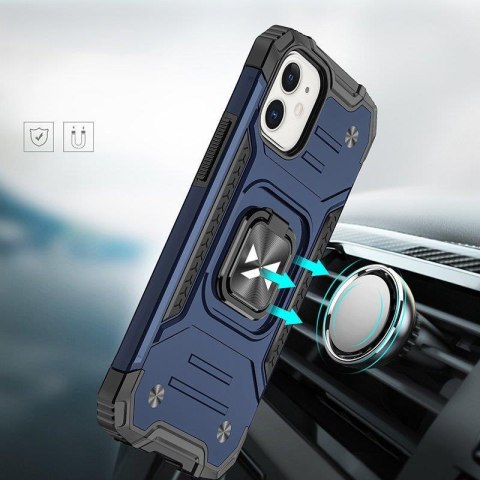 Etui pancerny pokrowiec do iPhone 14 Plus uchwyt magnetyczny Ring Armor niebieski WOZINSKY