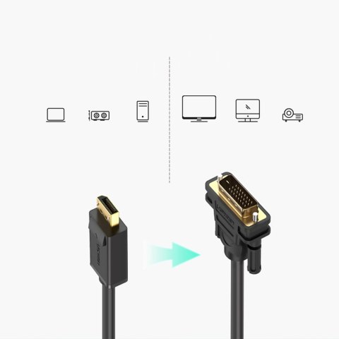 Kabel przewód DisplayPort - DVI 2m pozłacane wtyki czarny UGREEN