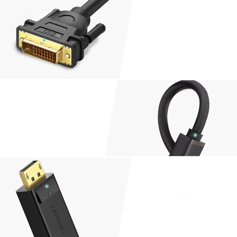 Kabel przewód DisplayPort - DVI 2m pozłacane wtyki czarny UGREEN