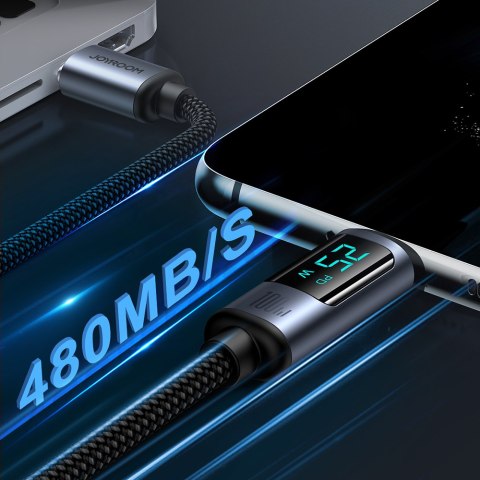 Kabel przewód USB-C z wyświetlaczem LED 100W 1.2m czarny JOYROOM