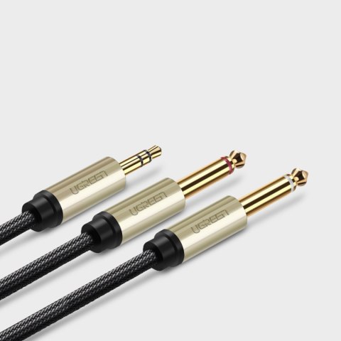 Kabel przewód audio mini jack 3.5 mm - 2 x jack 6.35mm 2m szary UGREEN