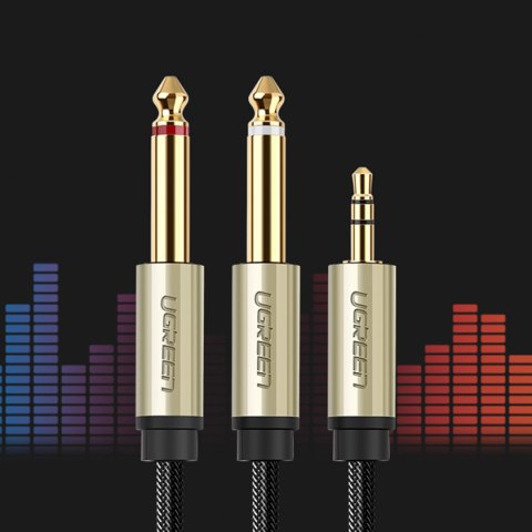 Kabel przewód audio mini jack 3.5 mm - 2 x jack 6.35mm 2m szary UGREEN