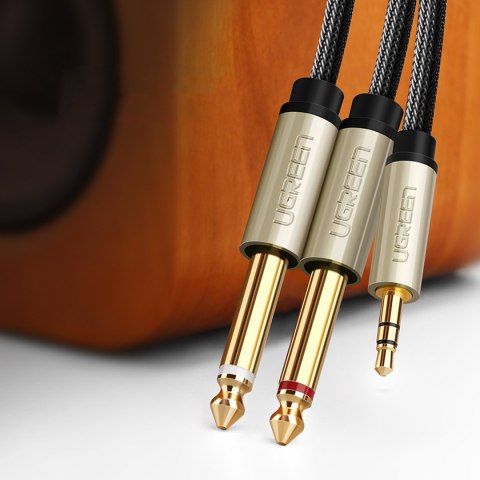 Kabel przewód audio mini jack 3.5 mm - 2 x jack 6.35mm 2m szary UGREEN