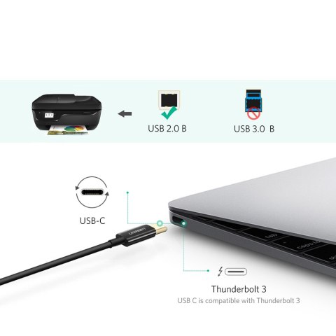 Kabel przewód do drukarki skaneru faxu USB-C - USB-B 1m czarny UGREEN