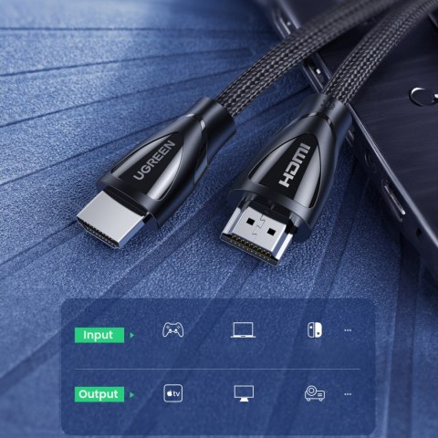 Kabel przewód w oplocie ze złączami HDMI 2.1 8K / 4K 3m czarny UGREEN