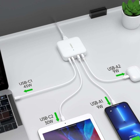 Mocna ładowarka sieciowa GaN 100W 2x USB-A 2x USB-C biała CHOETECH