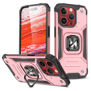 Pancerne etui z uchwytem na palec do iPhone 15 Pro Max Ring Armor różowe złoto WOZINSKY