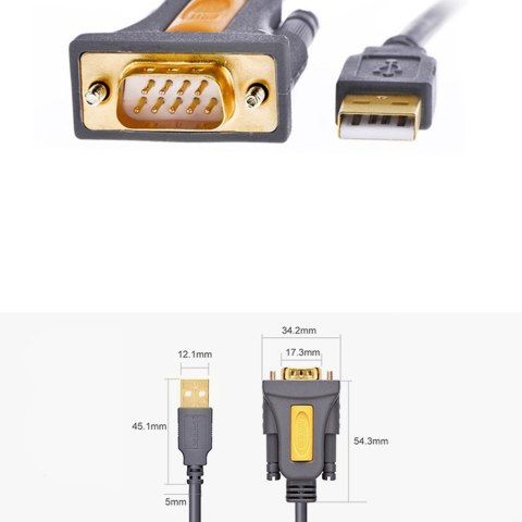 Przejściówka adapter kabel USB-A - DB9 RS-232 1.5m szary UGREEN