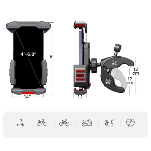 Uchwyt na telefon na kierownicę motocykla roweru wózka czarny JOYROOM