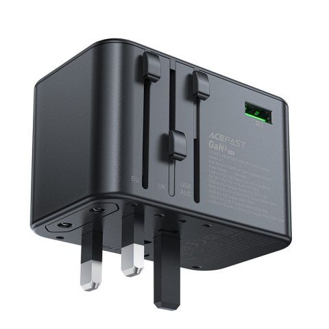 Uniwersalna ładowarka podróżna GaN 2x USB-A 3x USB-C wtyczki UK EU USA AUS czarna ACEFAST