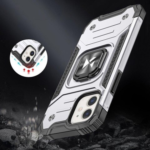 Etui pancerny pokrowiec do iPhone 14 uchwyt magnetyczny Ring Armor srebrny WOZINSKY
