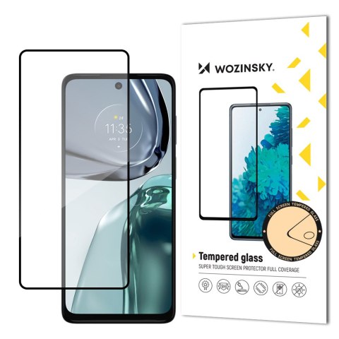 Wytrzymałe szkło hartowane 9H na cały ekran Motorola Moto G62 z ramką Case Friendly czarny WOZINSKY