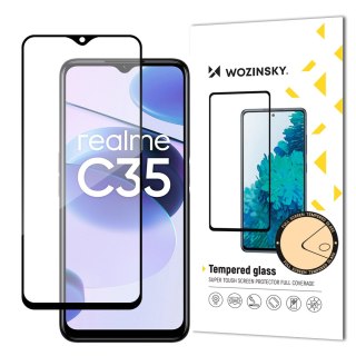 Wytrzymałe szkło hartowane 9H na cały ekran Realme C35 z ramką Case Friendly czarny WOZINSKY