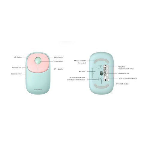 Bezprzewodowa mysz myszka do komputera MU102 FUN+ Bluetooth 2.4 GHz różowa UGREEN