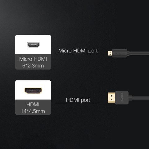 Kabel przewód Audio Video microHDMI - HDMI 2.0 1m czarny UGREEN