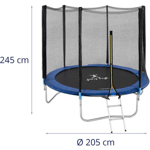 Trampolina ogrodowa z siatką i osłoną na sprężyny śr. 244 cm do 80 kg czarno-niebieska GYMREX