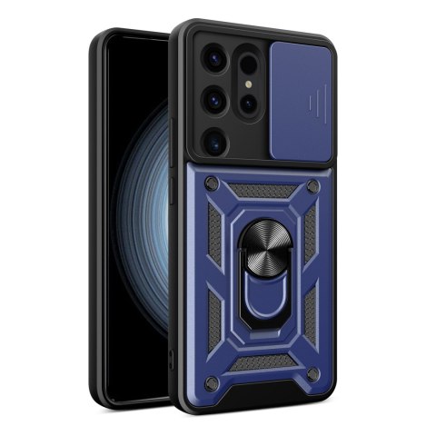 Etui z osłoną na aparat do Samsung Galaxy S24 Ultra Hybrid Armor Camshield niebieskie HURTEL