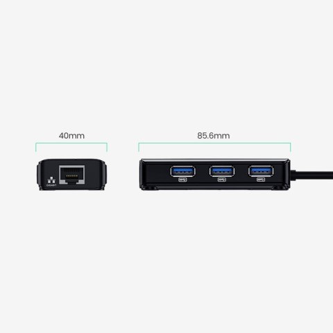 HUB Adapter sieciowy USB-A - RJ45 1000 Mbps / 3x USB 3.0 czarny UGREEN