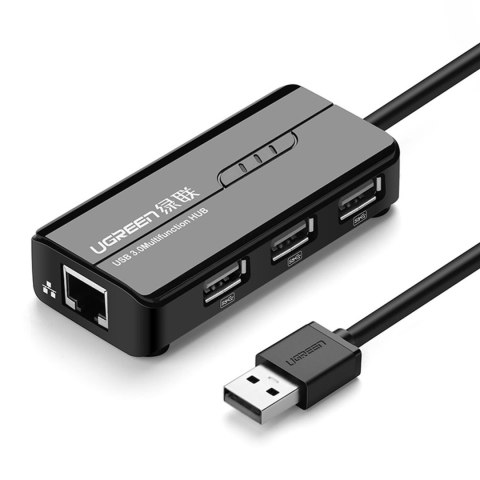 HUB Adapter sieciowy USB-A - RJ45 10/100 Mbps / 3x USB 3.0 czarny UGREEN