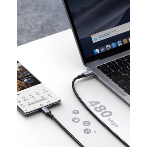 Kabel przewód USB-C w oplocie 5A 480Mb/s 0.5m czarno szary UGREEN