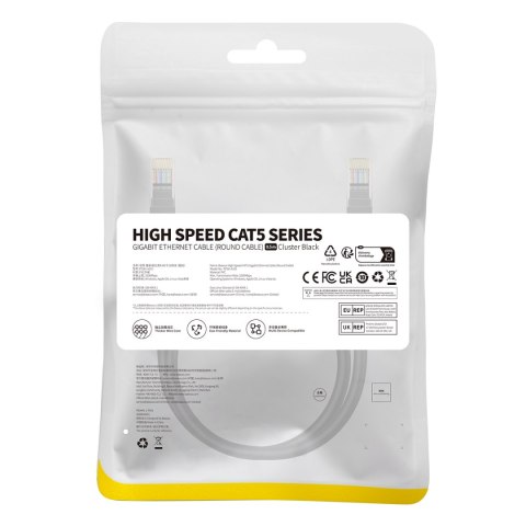 Kabel przewód sieciowy Ethernet Cat 5 RJ-45 1000Mb/s skrętka 0.5m czarny BASEUS