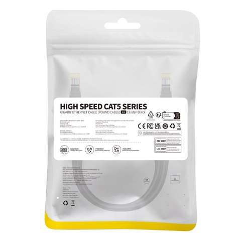 Kabel przewód sieciowy Ethernet Cat 5 RJ-45 1000Mb/s skrętka 1m czarny BASEUS