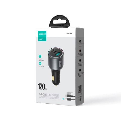 Ładowarka samochodowa 120W 2x USB-C 1x USB-A + kabel USB-C 100W ciemnoszara JOYROOM