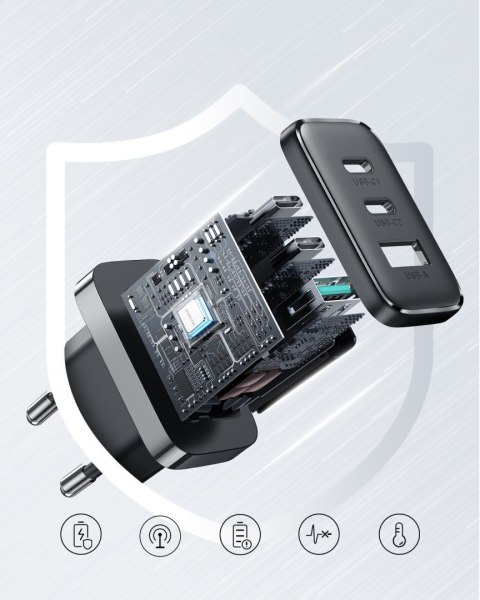 Szybka ładowarka sieciowa 2x USB-C / 1x USB-A 32W czarna JOYROOM